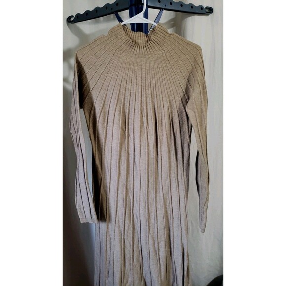 MNG Mango Perkins Neck Ribbed Knit Dress Brown Women’s 10 XL Midi Fall - Picture 4 of 10